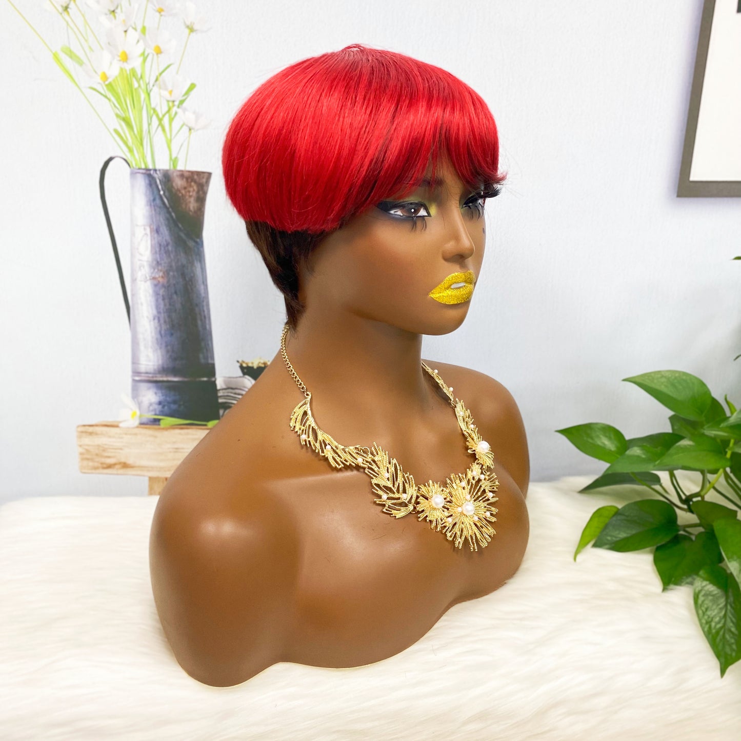 Machine Human Hair Wig Natural Hair Wig 513 Color 4/Red