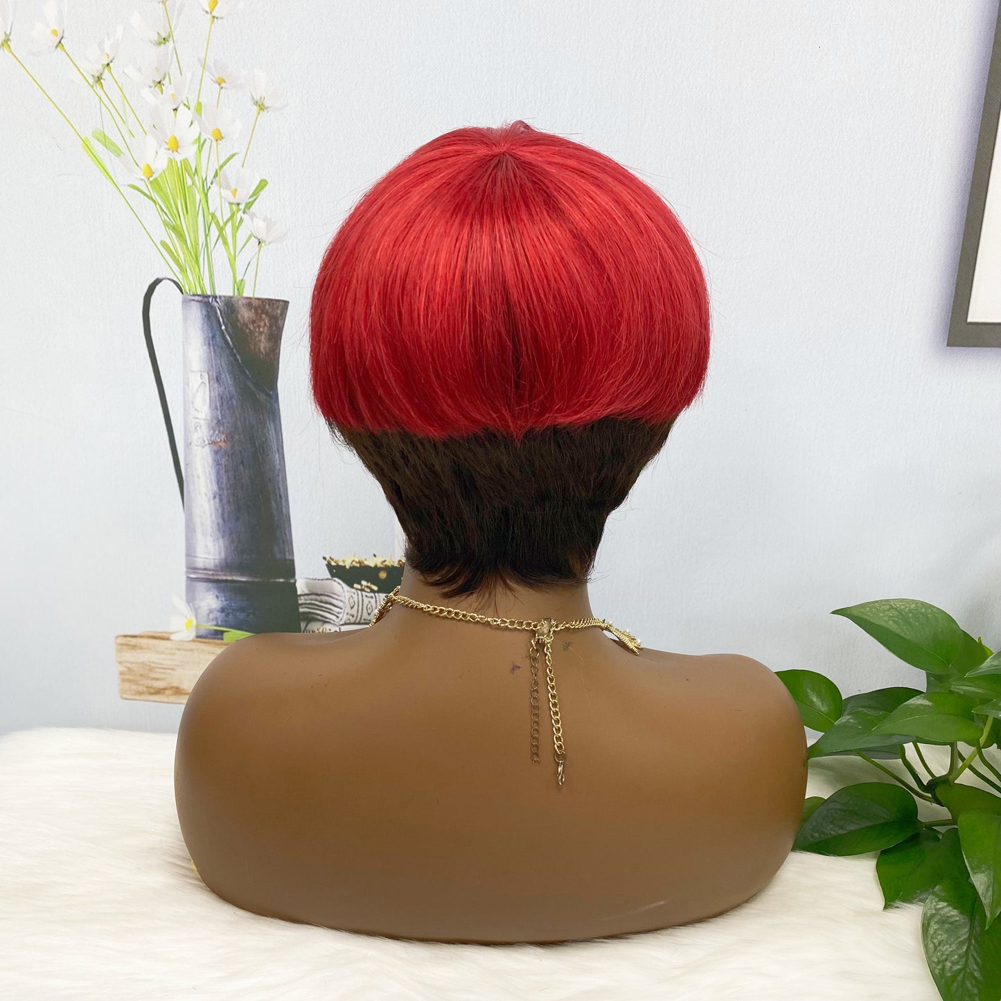 Machine Human Hair Wig Natural Hair Wig 513 Color 4/Red