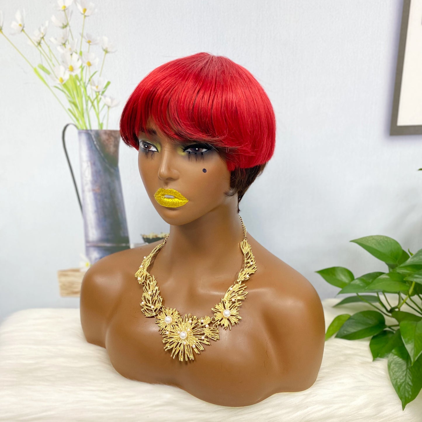 Machine Human Hair Wig Natural Hair Wig 513 Color 4/Red