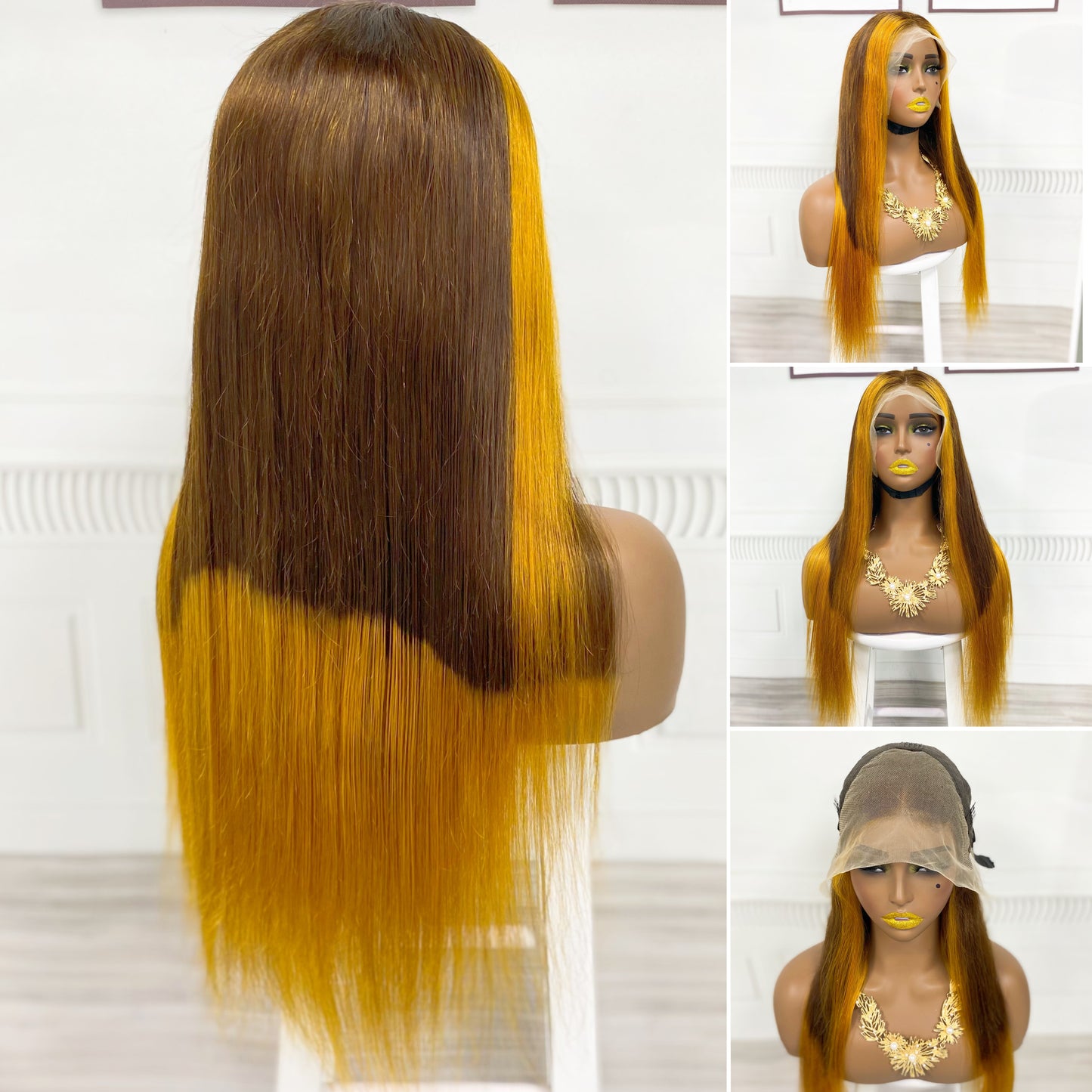 13*4 Lace Wig Straight Natural Human Hair Lace Wigs Color P30/4T30#  250% Density