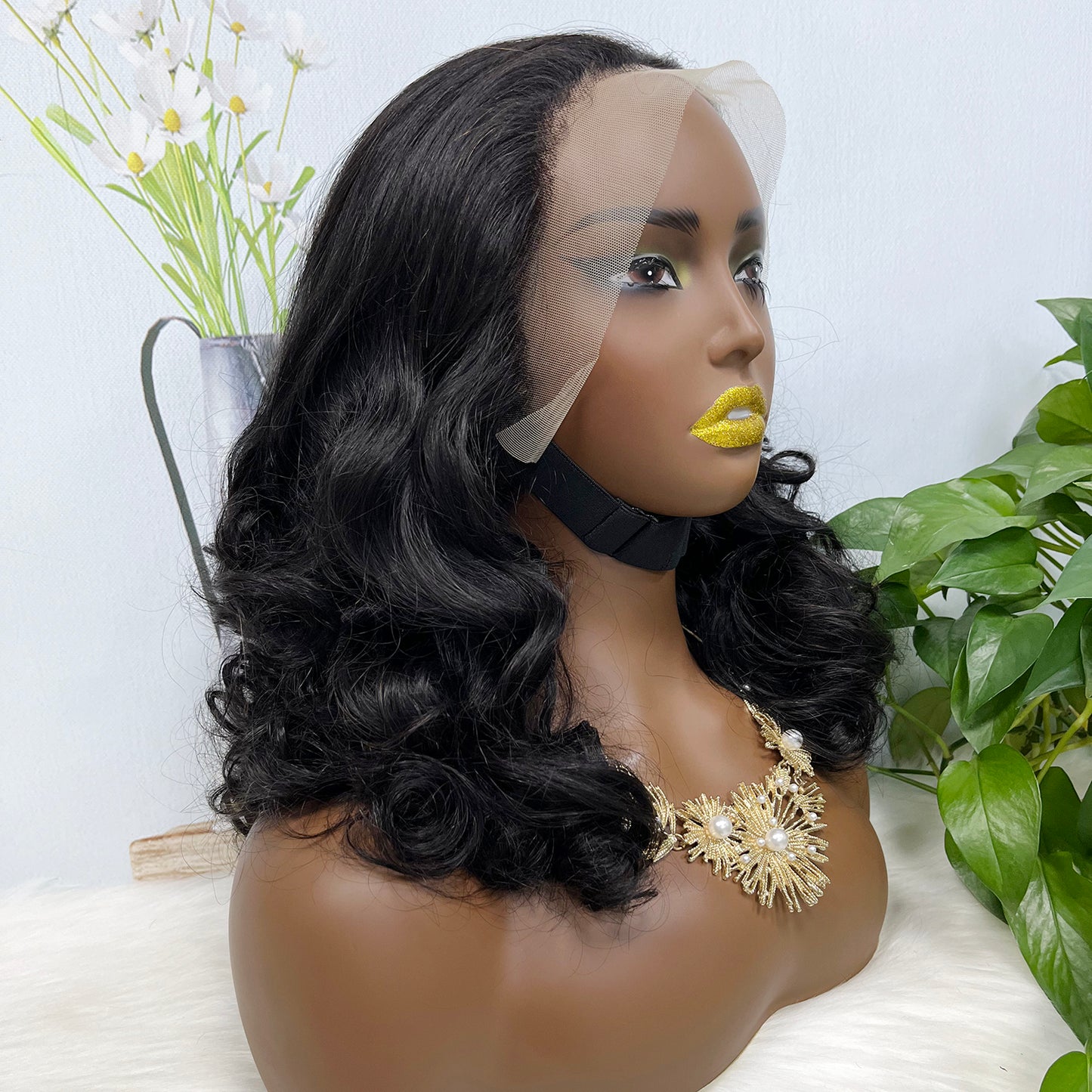 Double Drawn 13*4 Lace Wig Bouncy Natural Virgin Human Hair Wig Color NC