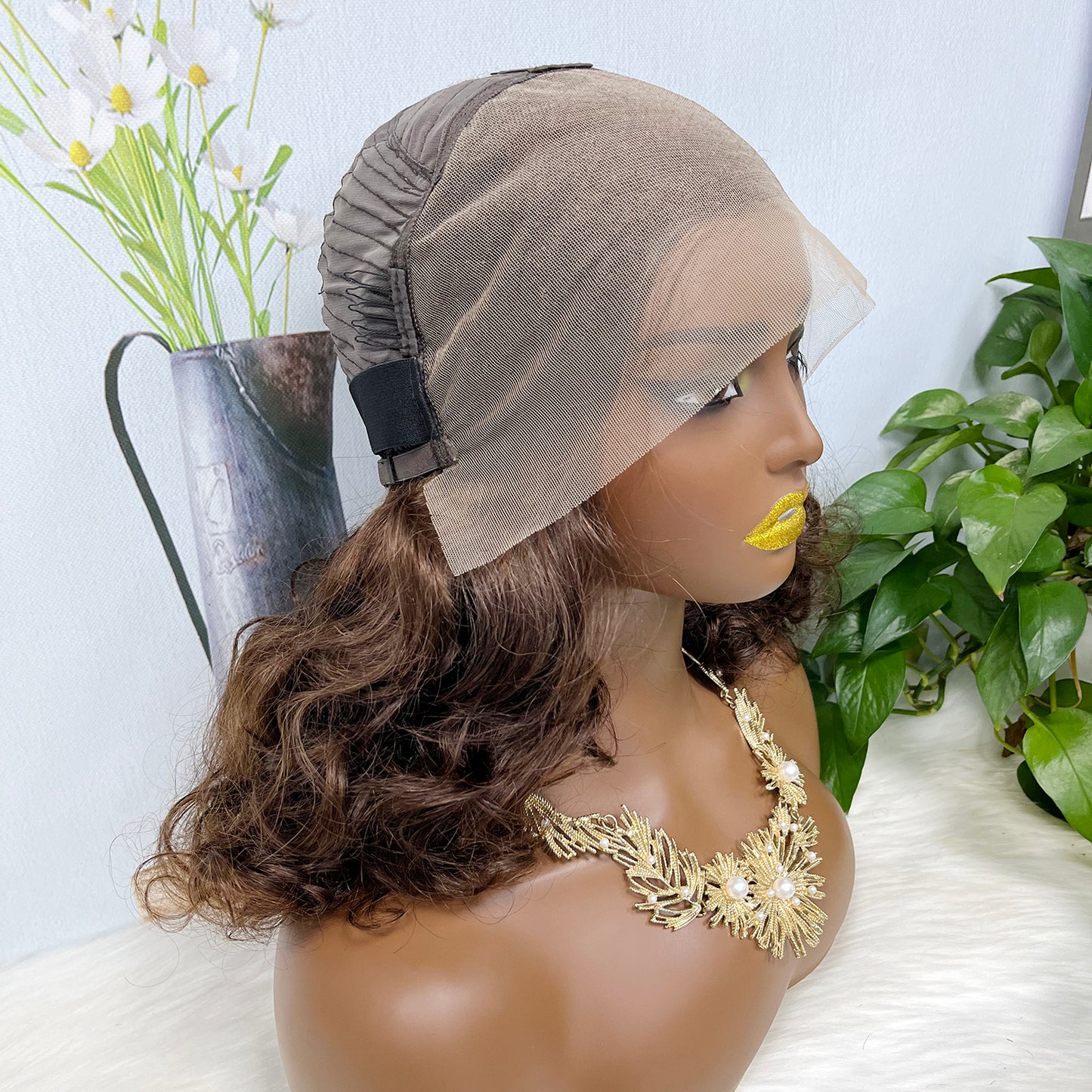 Double Drawn 13*4 Lace Wig Bouncy Natural Virgin Human Hair Wig Color 4#