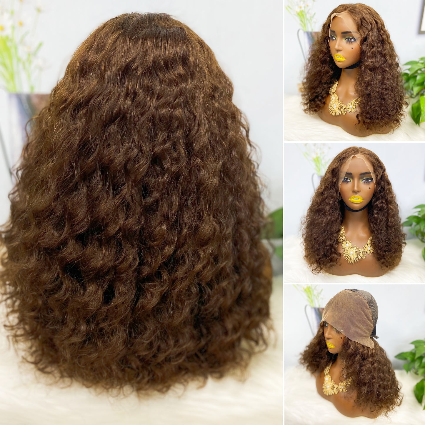 Double Drawn 13*4 Lace Wig Pissy Curly Natural Human Hair Lace Wigs Color T4/30/4# 250% Density