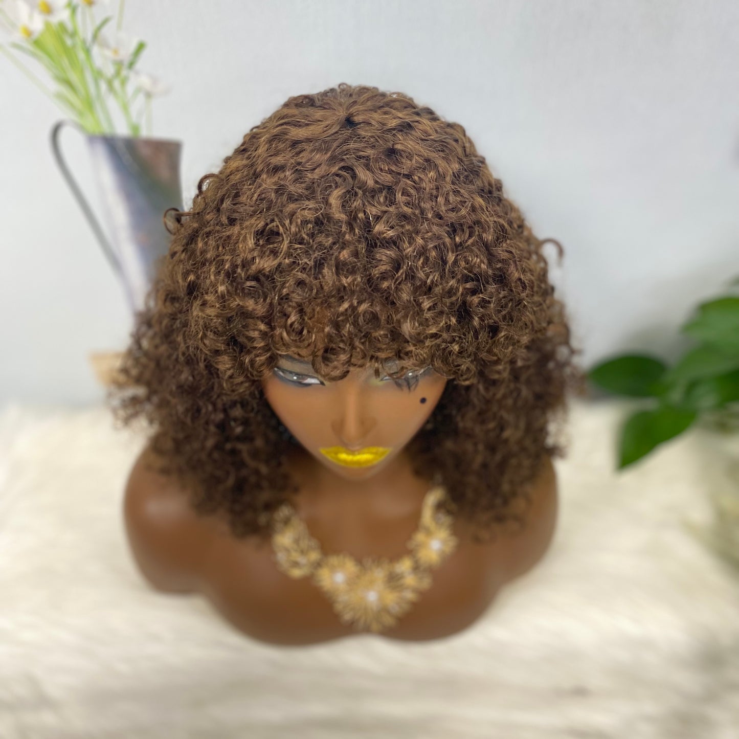 Fringe DD Wig Machine Human Hair Pixie Curly Wig Color 4#