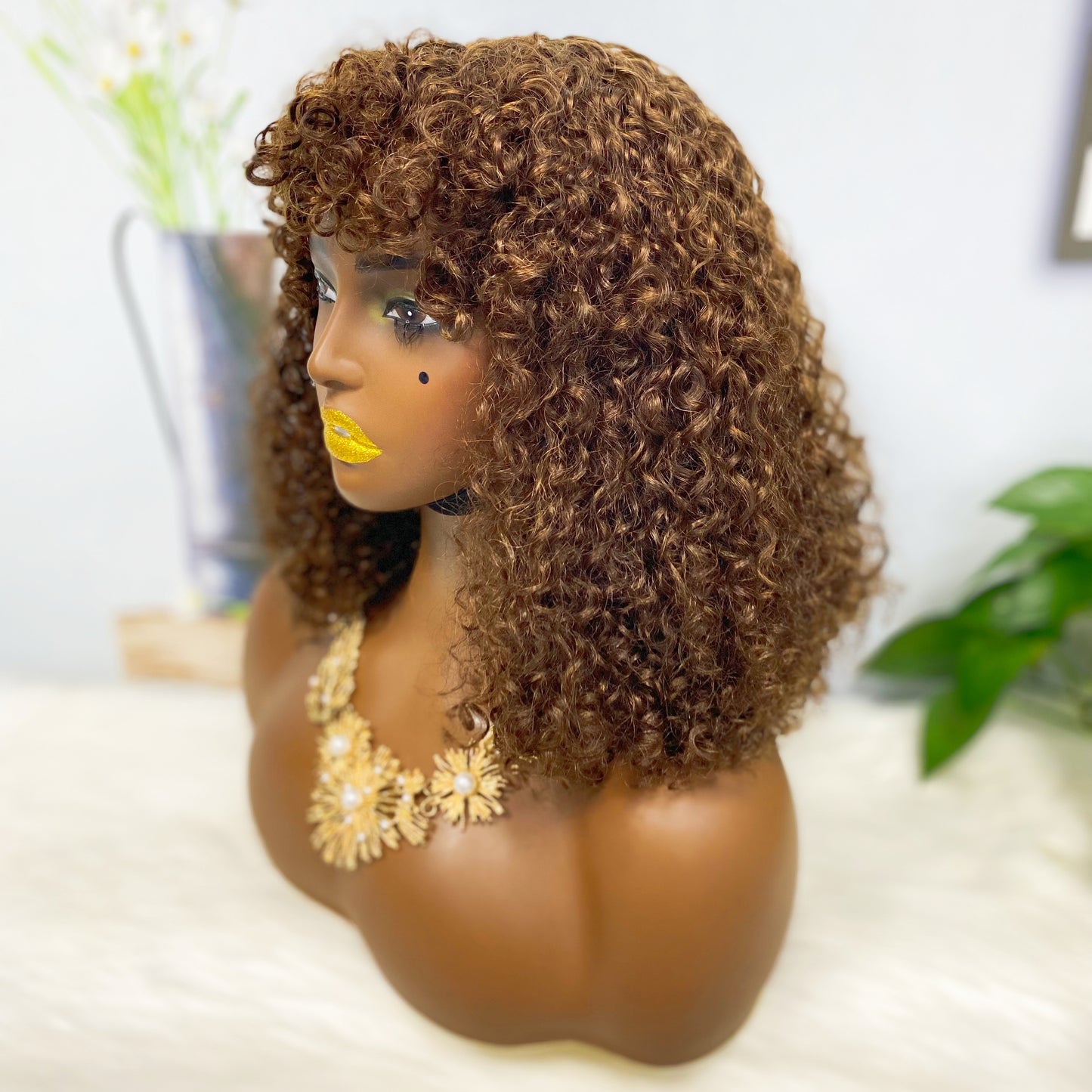 Fringe DD Wig Machine Human Hair Pixie Curly Wig Color 4#