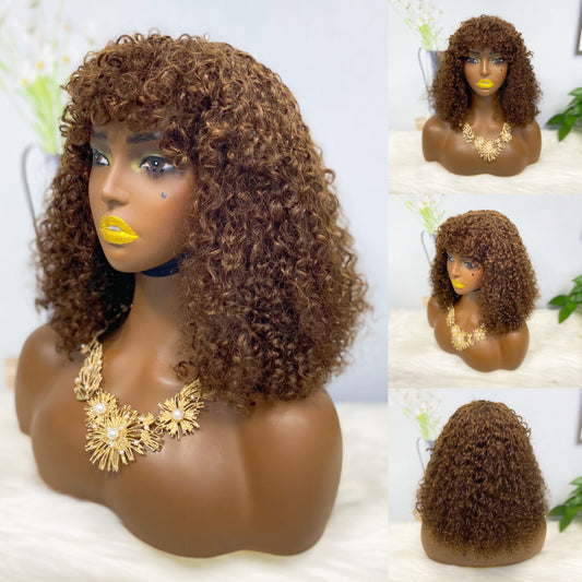 Fringe DD Wig Machine Human Hair Pixie Curly Wig Color 4#