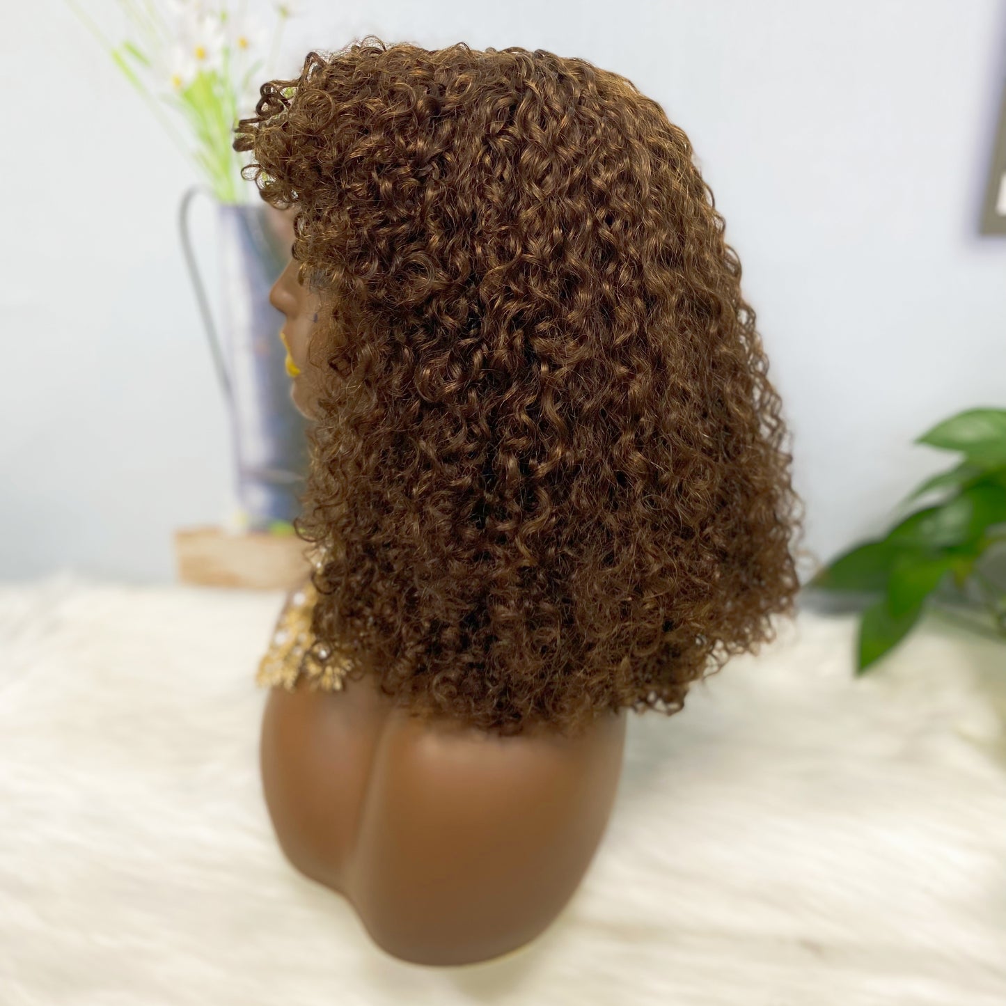 Fringe DD Wig Machine Human Hair Pixie Curly Wig Color 4#