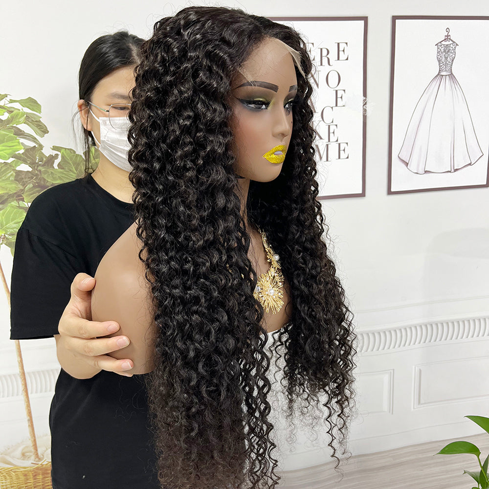 5*5 HD Glueless Lace Wig Water Wave Virgin Human Hair Curly Lace Wigs 250% Density