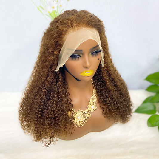 13*4 Lace Wig Jerry Curl  Natural Human Hair Lace Wigs Color 4# 250% Density