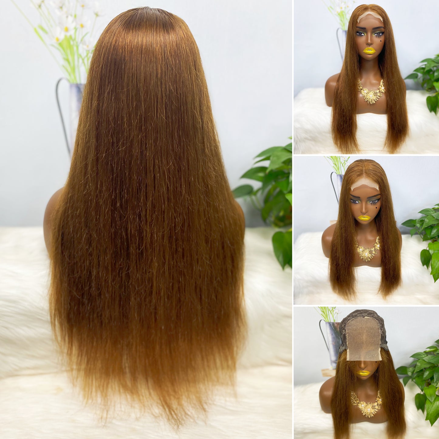 4*4 Lace Wig Straight Color 4# 22" Natural Human Hair Wig 250% Density