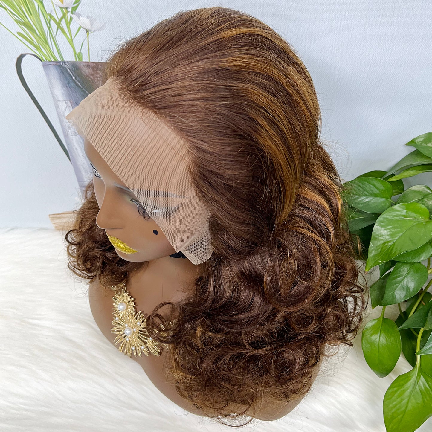 Double Drawn 13*4 Lace Wig Bouncy Natural Virgin Human Hair Wig Color P4/30