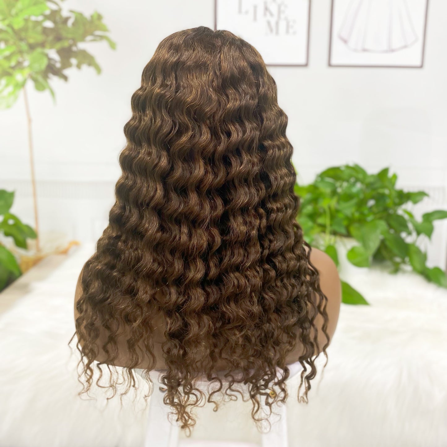 T Lace Wig Deep Wave Natural Human Hair Lace Wigs Color 4#