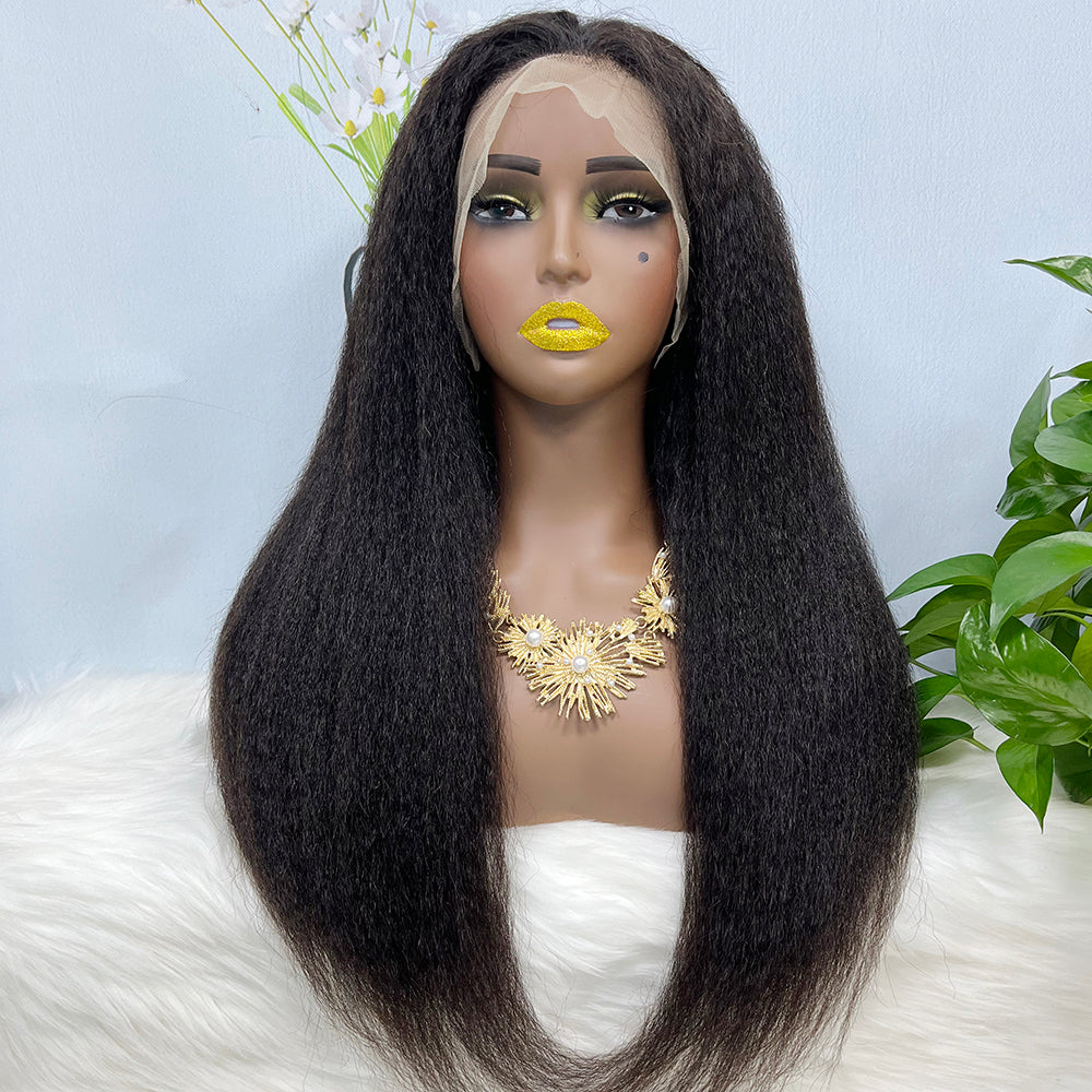 13*4 Lace Wig  Kinky Straight  Natural Color Virgin Human Hair Wigs 200% Density Color NC