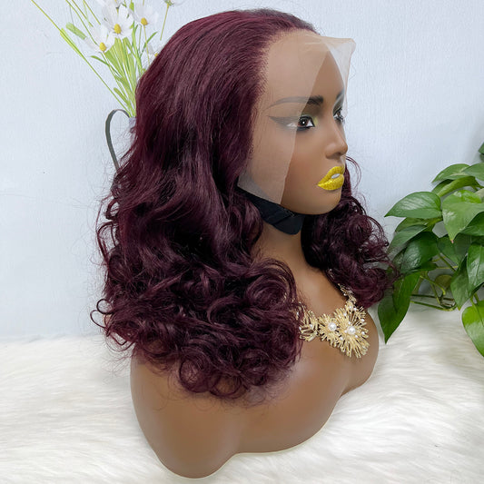 Double Drawn 13*4 Lace Wig Bouncy Natural Virgin Human Hair Wig Color 99J