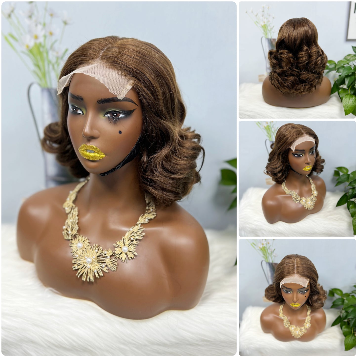 DD 5*5 Wig Bouncy Natural Human Hair Lace Wigs Color 33# 12inches