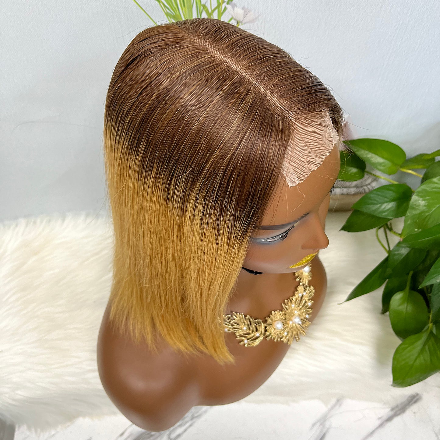 Super Double Drawn 2*6 Lace Bob Wig Human Hair Lace Wig Color T4/27# Straight