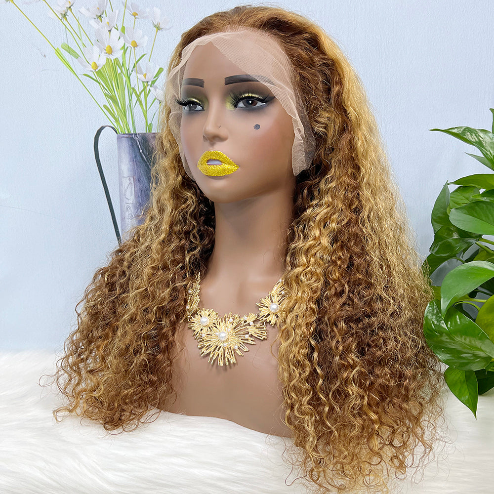 13*4 Lace Wig Water Wave Natural Virgin Human Hair Lace Wigs Color P4/27#