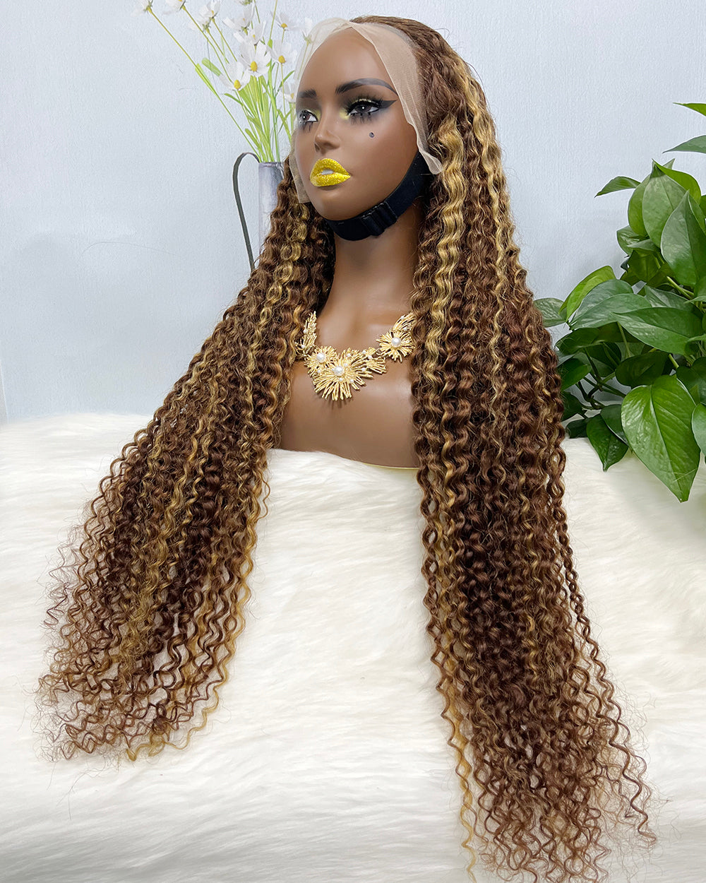 36" 13*4 Lace Wig Water Wave Curly Human Hair Wig 500 grams Color P4/27