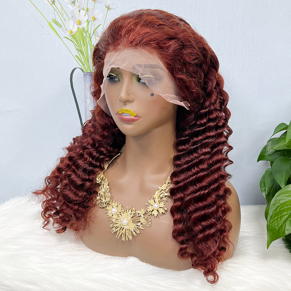 13*4 Lace Wig  Deep Wave Natural Human Hair Lace Wigs Color 33# 200% Density