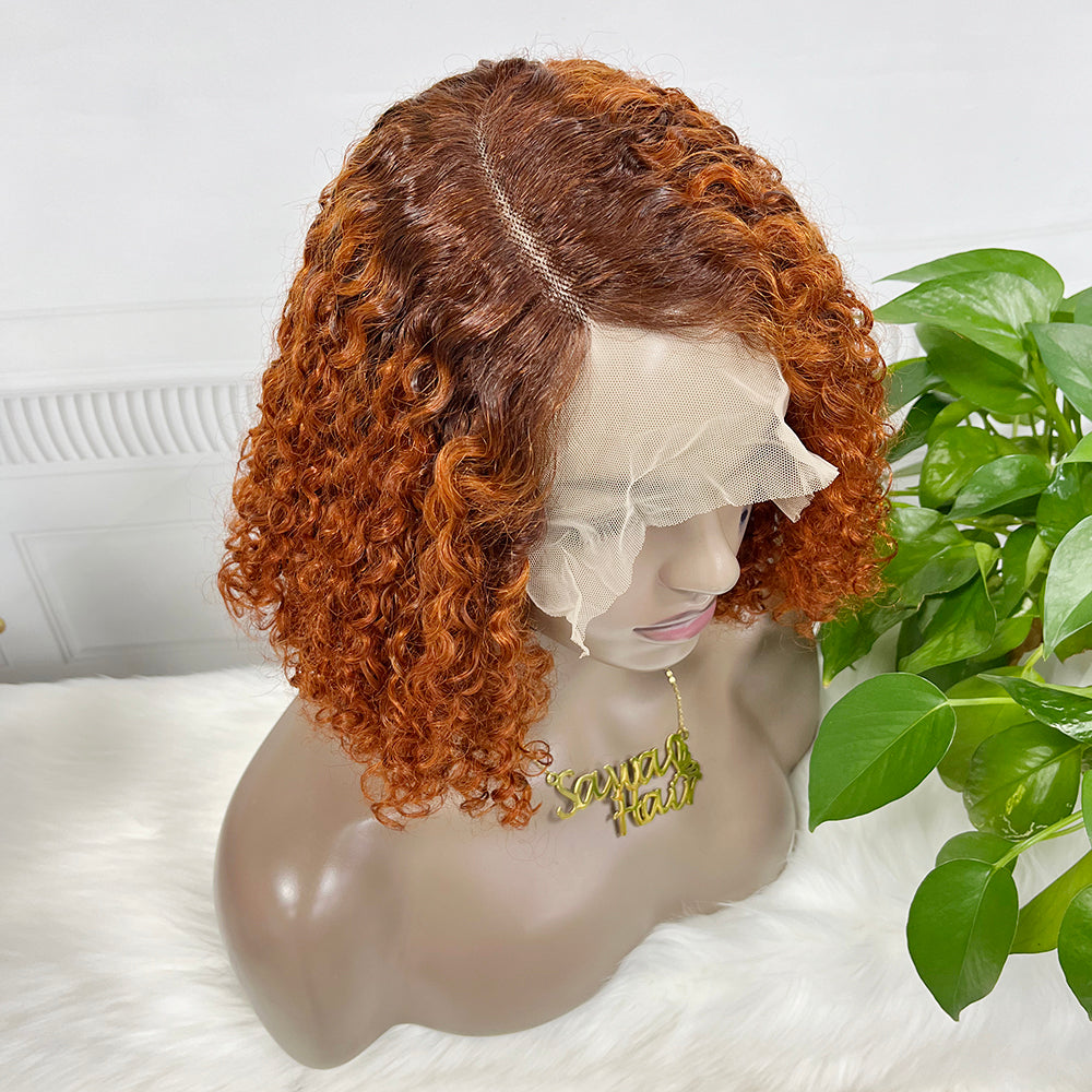 DD T Lace Wig Pixie Curl perruques de cheveux humains naturels 14 pouces couleur T4/350