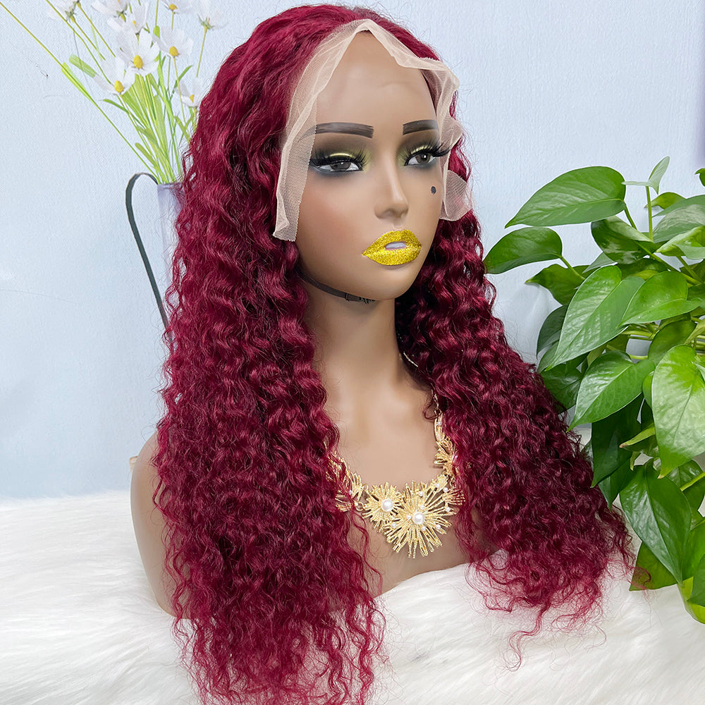 13*4 Lace Wig Water Wave Natural Human Hair Lace Wigs Color 99J 200% Density