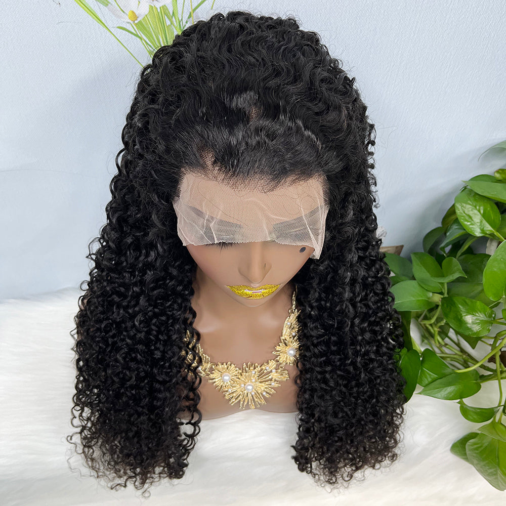 13*4 perruque de dentelle Jerry Curl couleur naturelle vierge perruques de cheveux humains 200% densité couleur NC