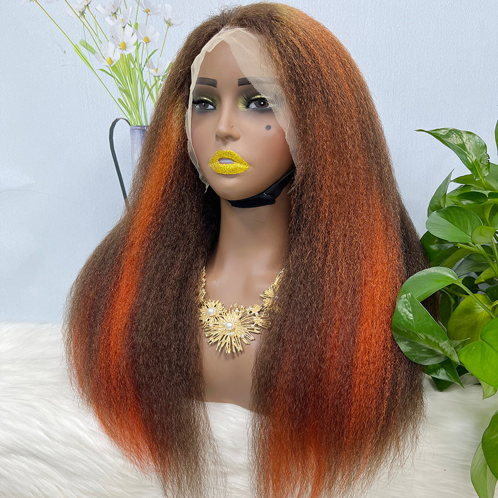 13*4 Lace Wig Kinky Straight Natural Human Hair Lace Wigs Color P4/350# 250% Density