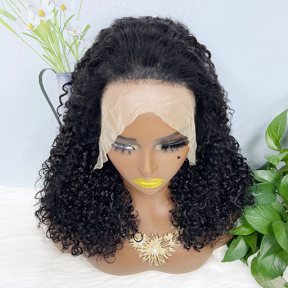 Double Drawn 13*4 Wig Pixie Curl Natural Color Lace Wigs Color NC 250% Density