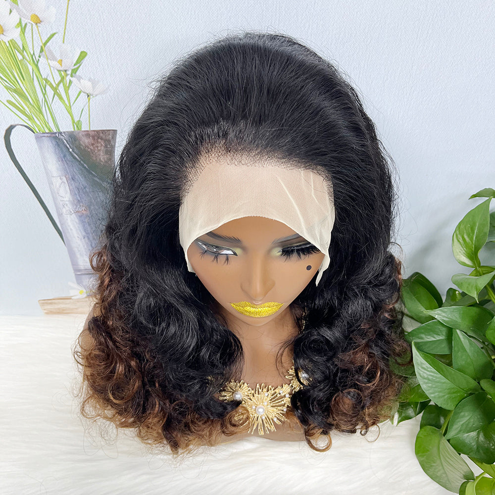 DD 13*4 Lace Wig Fumi  Natural Human Hair Lace Wigs Color T1B/4# 250% Density