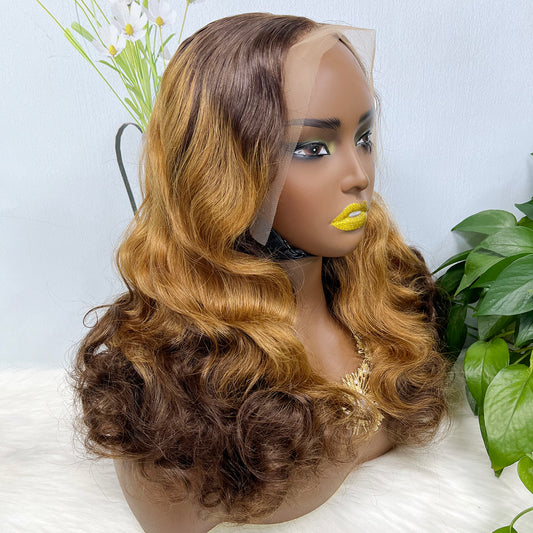 Double Drawn 13*4 Lace Wig Loose Body Wave Natural Human Hair Lace Wigs Ombre Color T4/30/4