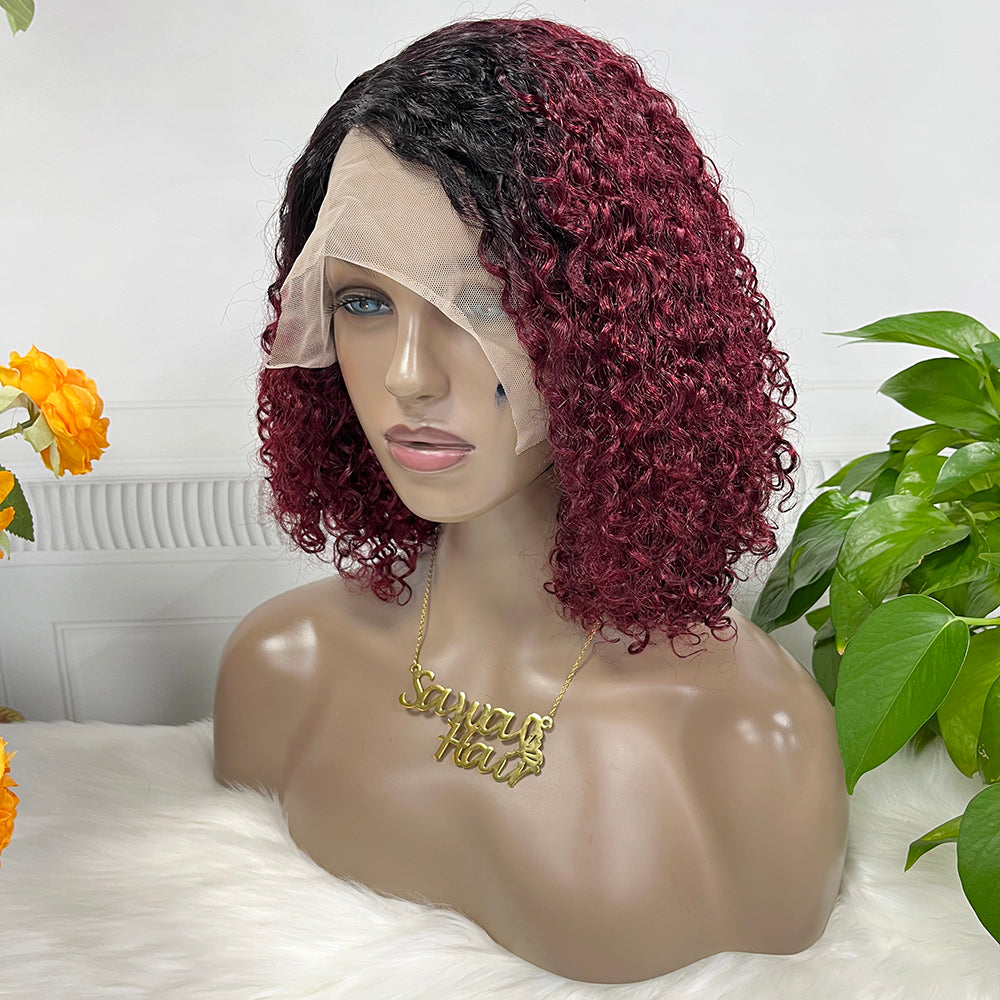 DD T Lace Wig Pixie Curl perruques de cheveux humains naturels 14 pouces couleur T1B/99J