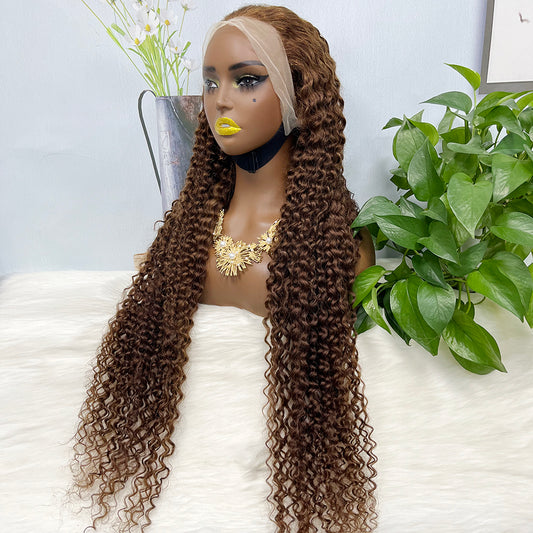 36" 13*4 Lace Wig Water Wave Curly Human Hair Wig 500 grams Color 4#