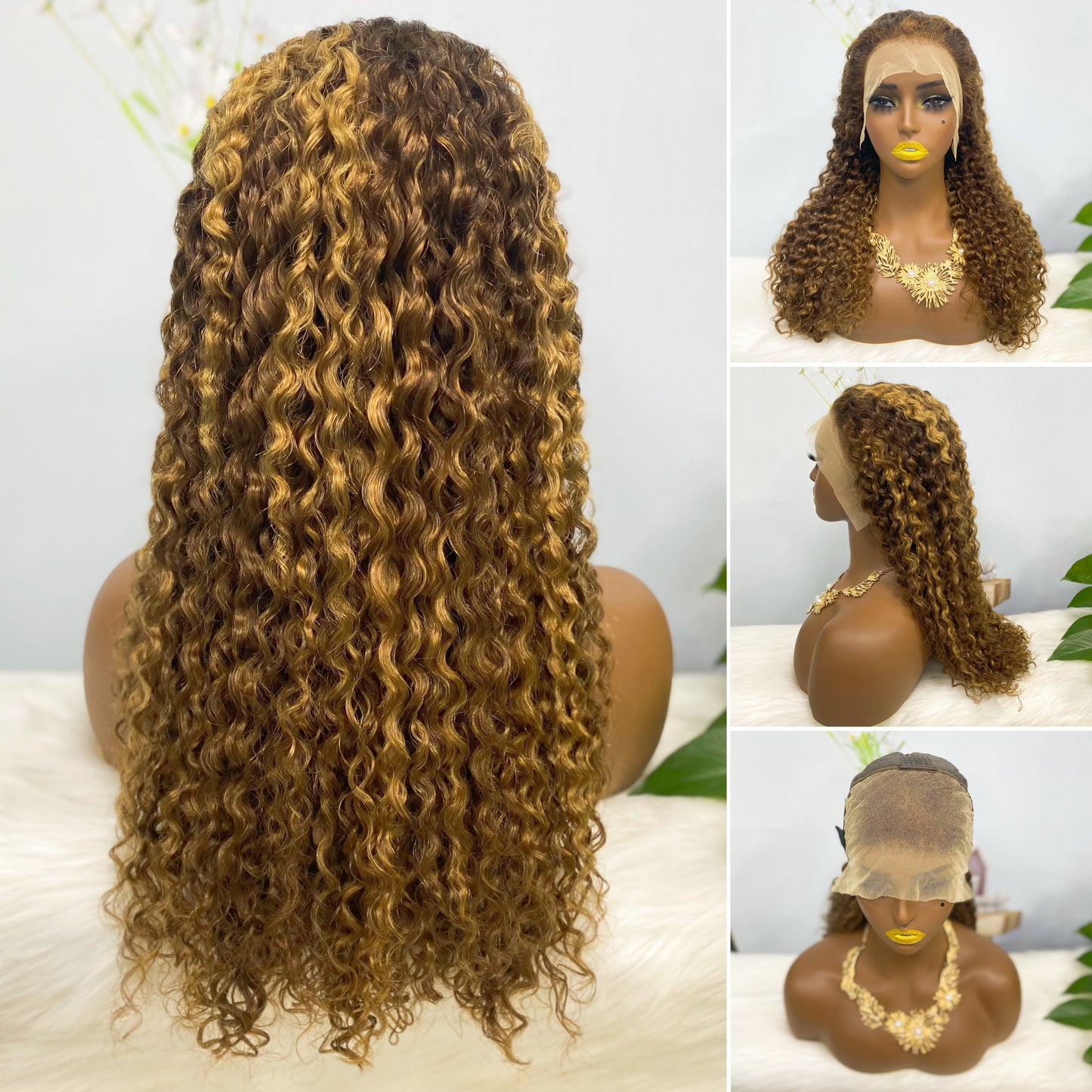 13*4 BOB Wig Water Wave  Natural Human Hair Lace Wigs Color P4/30# 250% Density