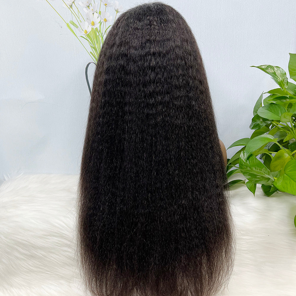 4*4 Lace Wig Kinky Straight Color 4# 20" Natural Human Hair Wig 250% Density