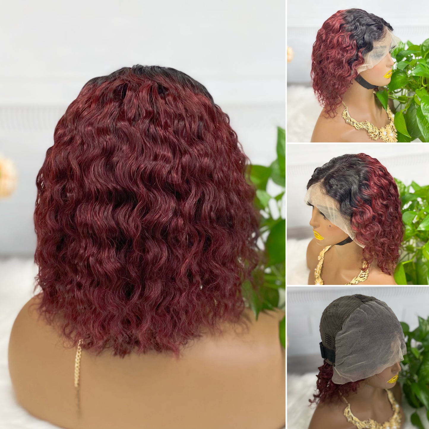 13*4 BoB Wig Water Wave  Wigs Color T1B/99J 200% Density