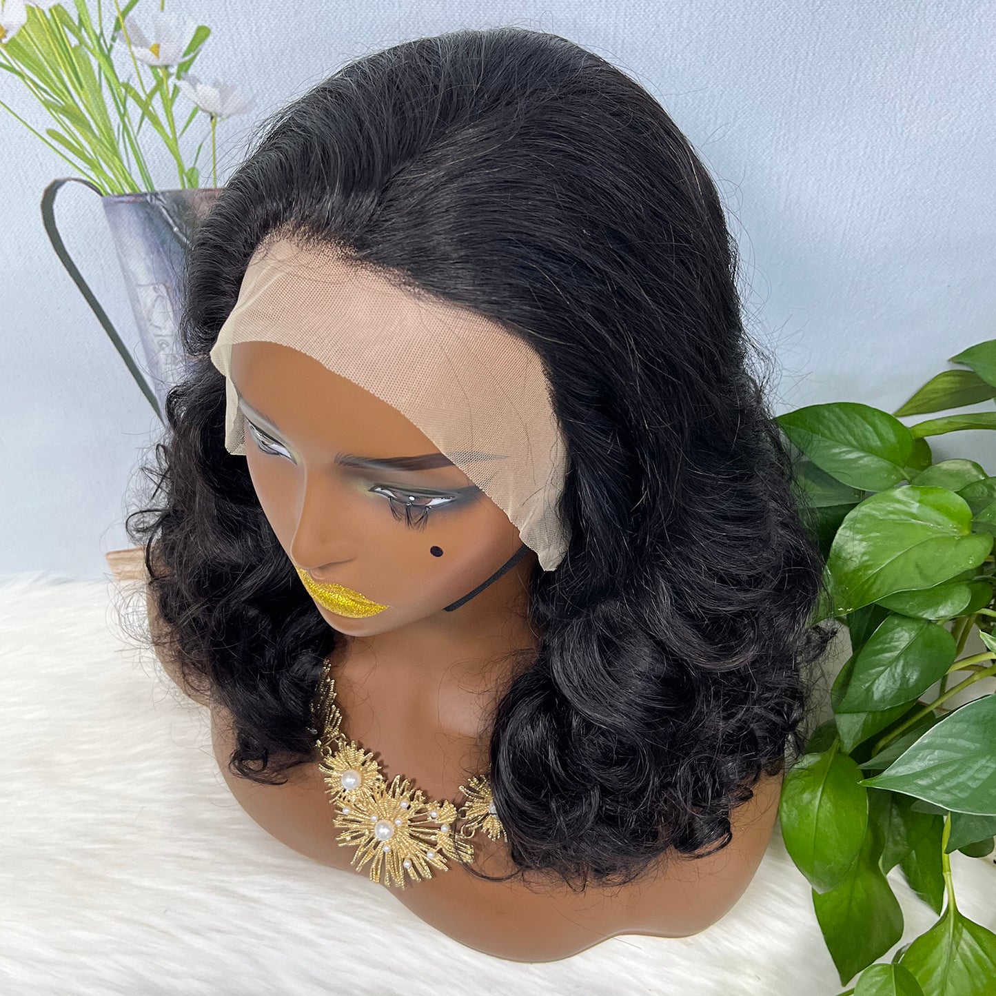 Double Drawn 13*4 Lace Wig Bouncy Natural Virgin Human Hair Wig Color NC