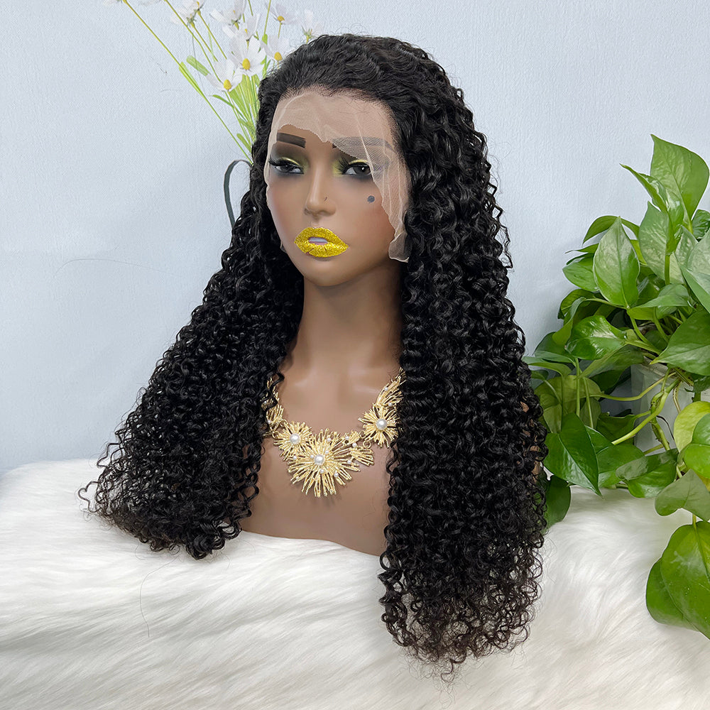 13*4 perruque de dentelle Jerry Curl couleur naturelle vierge perruques de cheveux humains 200% densité couleur NC