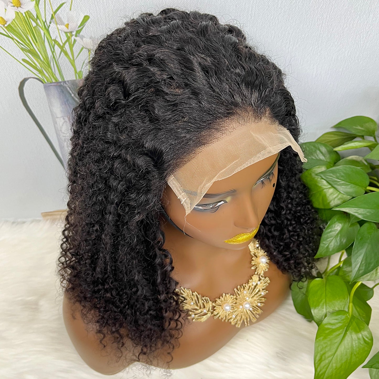 6*6 Lace Wig Jerry Curl Natural Virgin Human Hair Lace Wigs Color NC 250% Density