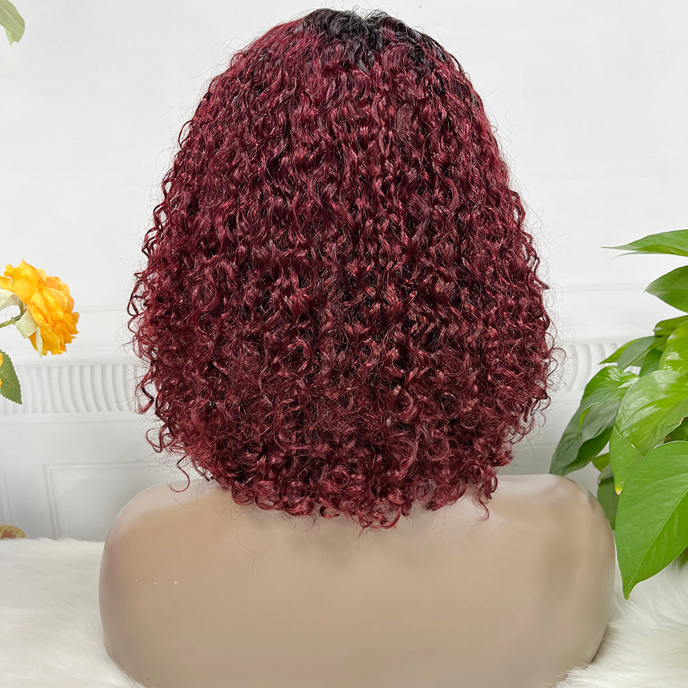 DD T Lace Wig Pixie Curl perruques de cheveux humains naturels 14 pouces couleur T1B/99J