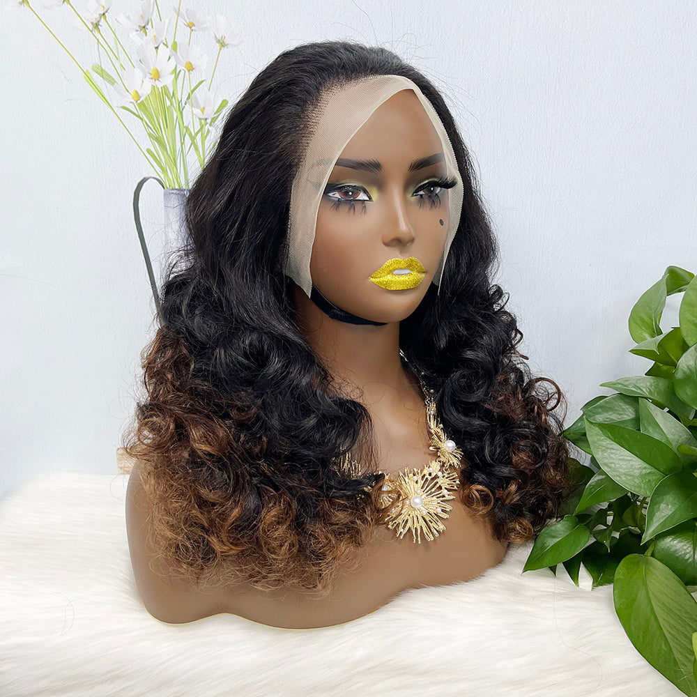 DD 13*4 Lace Wig Fumi  Natural Human Hair Lace Wigs Color T1B/4# 250% Density