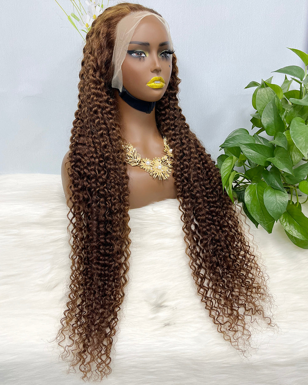 36" 13*4 Lace Wig Water Wave Curly Human Hair Wig 500 grams Color 4#