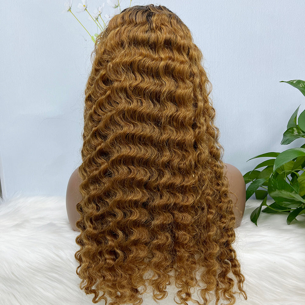 13*4 Lace Wig Deep Wave Natural Virgin Human Hair Lace Wigs Color T1B/30# 250% Density