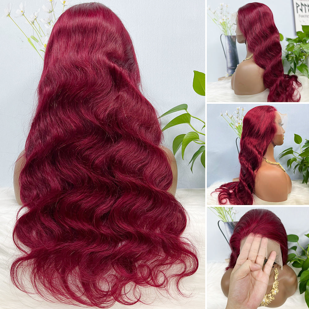 13*4 Lace Wig  Straight Natural Human Hair Lace Wigs Color 99J 200% Density