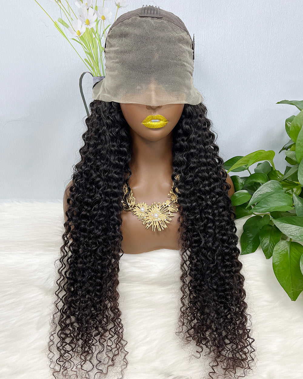 36" 13*4 Lace Wig Water Wave Curly Human Hair Wig 500 grams Color 1B