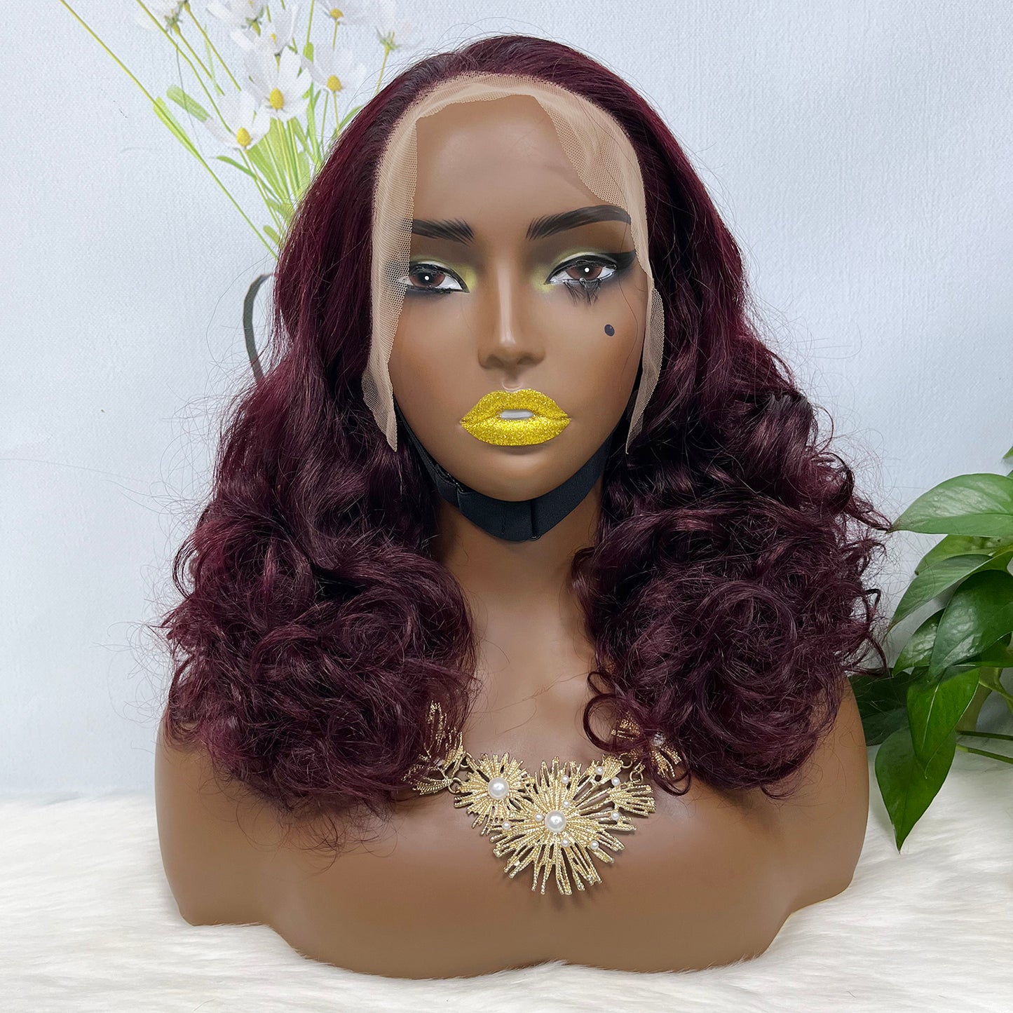 Double Drawn 13*4 Lace Wig Bouncy Natural Virgin Human Hair Wig Color 99J