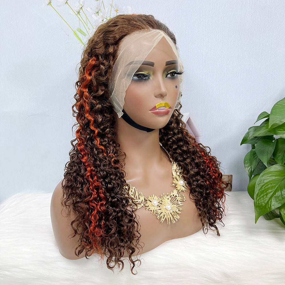 13*4 Lace Wig Water Wave Natural Human Hair Lace Wigs Color P4/350# 250% Density