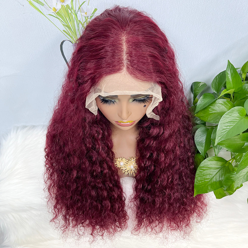 Double Drawn 13*4  Lace Wig Water Wave Natural Virgin Human Hair Wig Color 99J