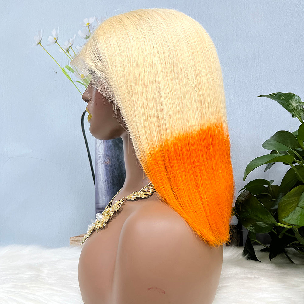 13*4 BoB Wig Straight  Wigs Color T613/Orange 200% Density