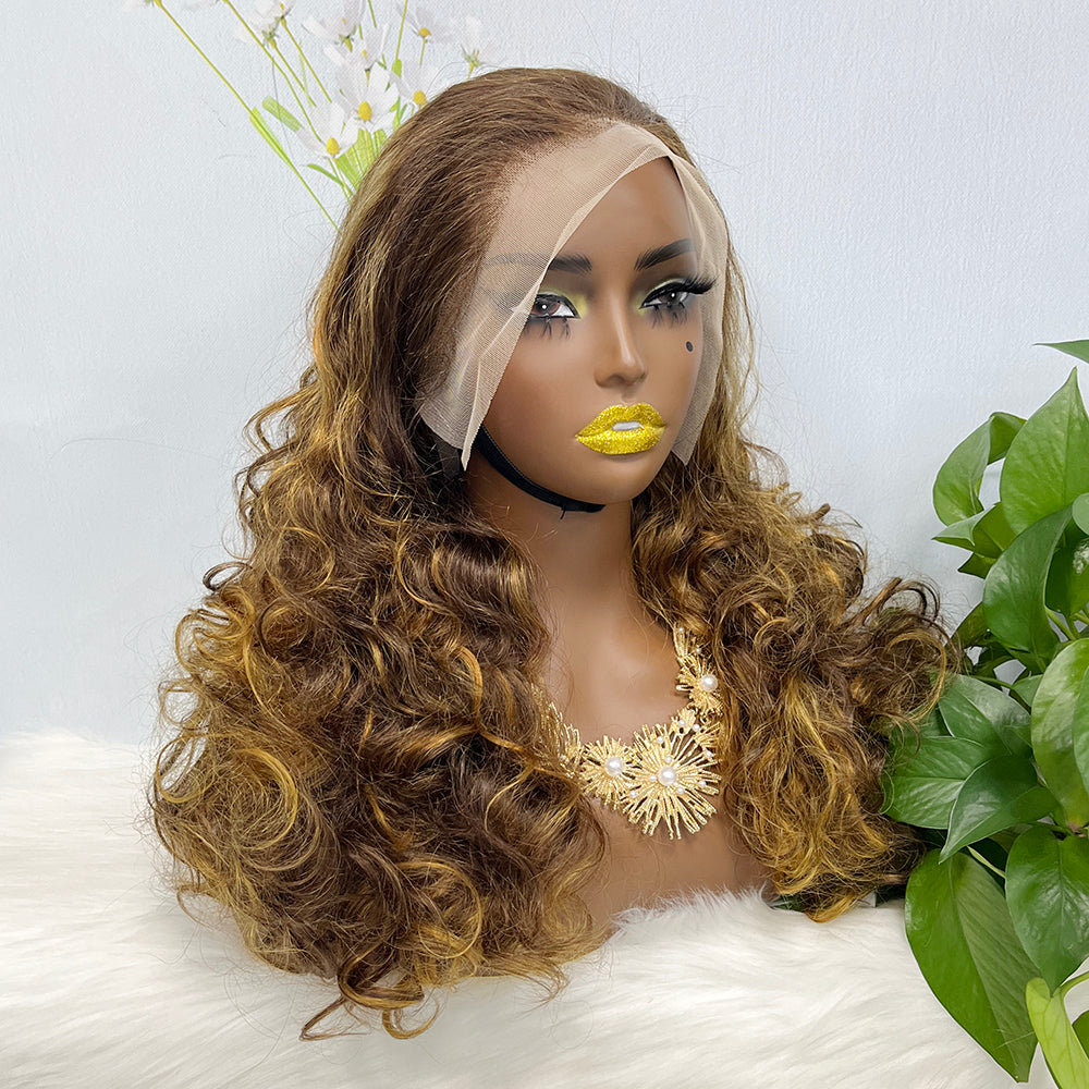 DD 13*4 Lace Wig Fumi  Natural Human Hair Lace Wigs Color P4/27# 250% Density