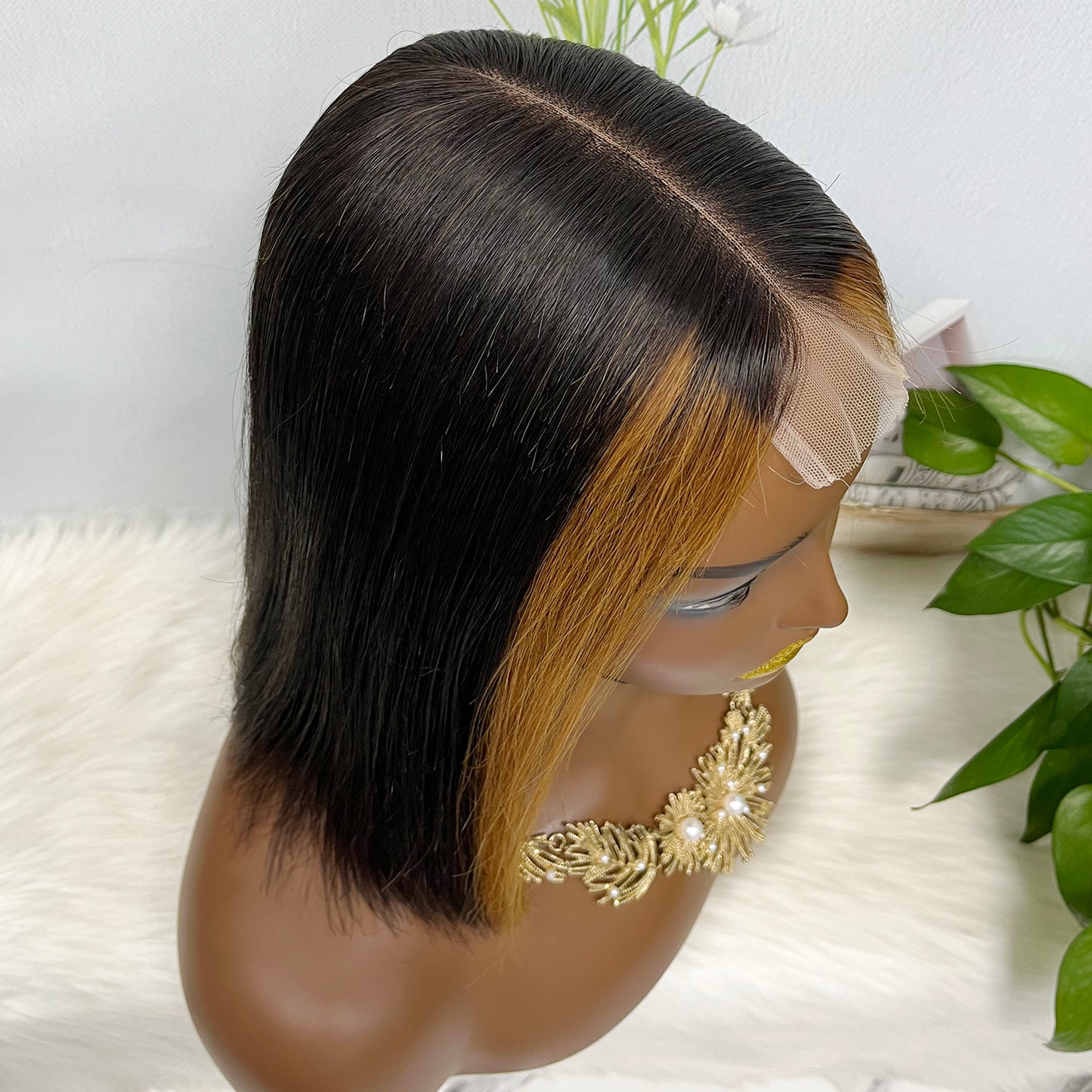 Super Double Drawn 2*6 Lace Bob Wig Human Hair Lace Wig Color M1B/30# Straight